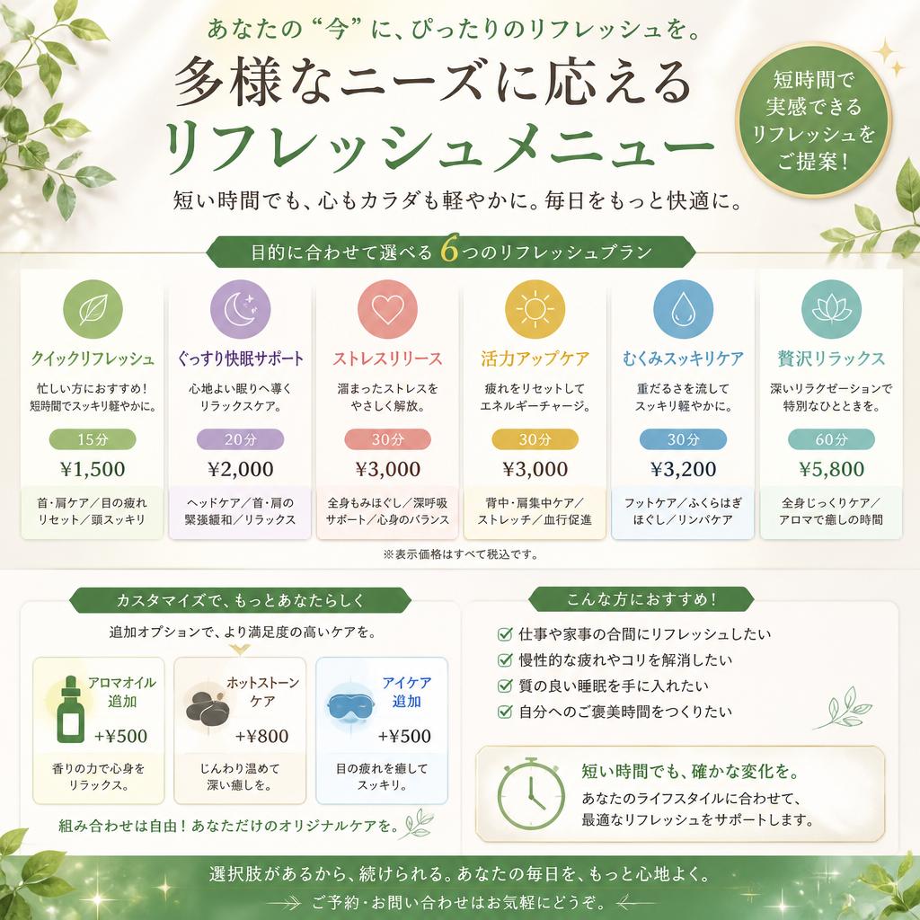 リフレッシュできるメニューの紹介