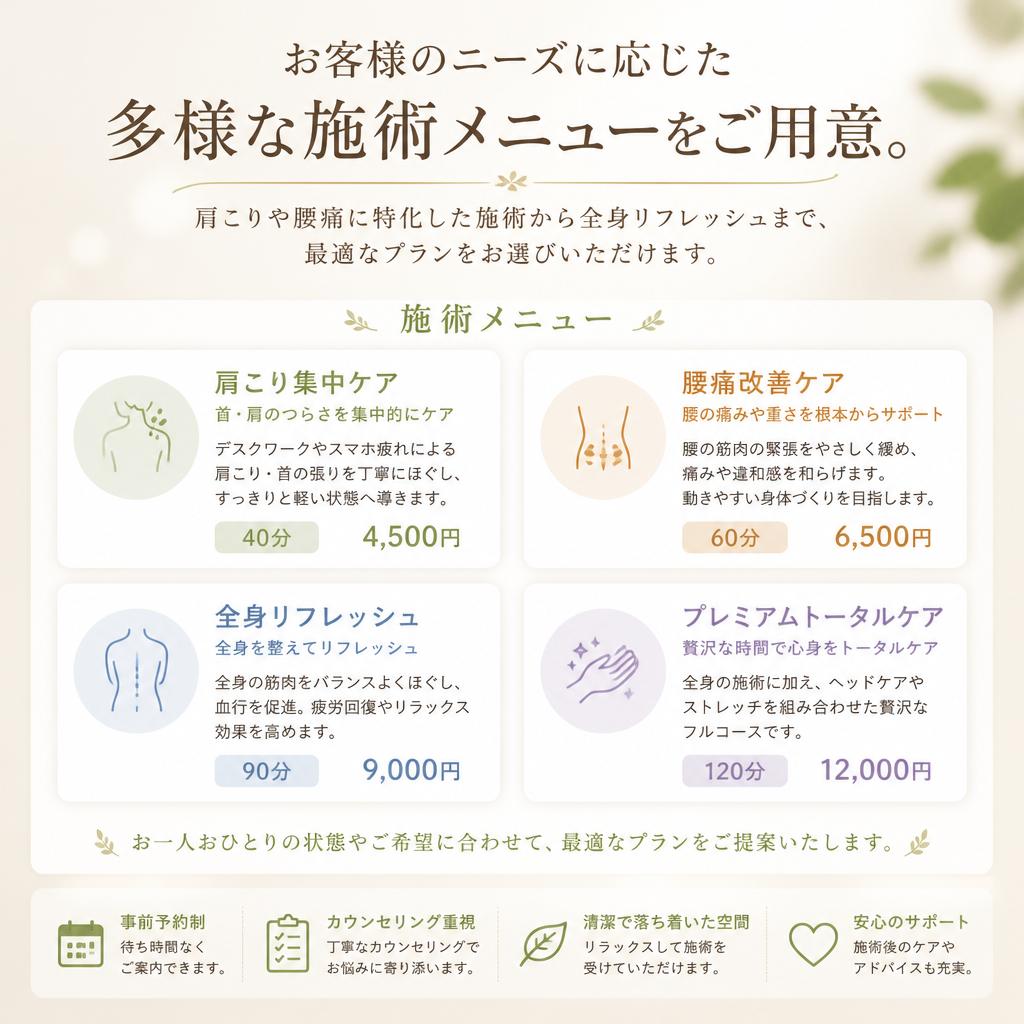 多彩な施術メニュー